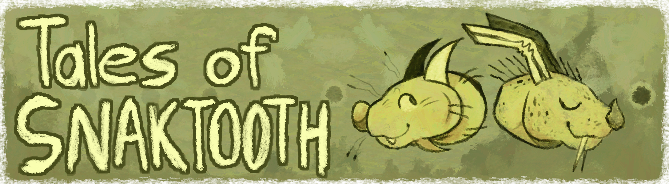 Banner of two ancient grumpuses; one regular and the other snakified, with text reading Tales of Snaktooth